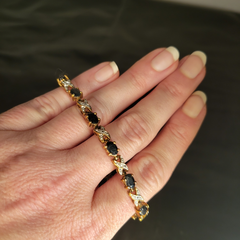 Sold...Vintage Sterling Silver Tennis Bracelet Diamond & Sapphire X's & O's 7 in - Picture 3 of 15